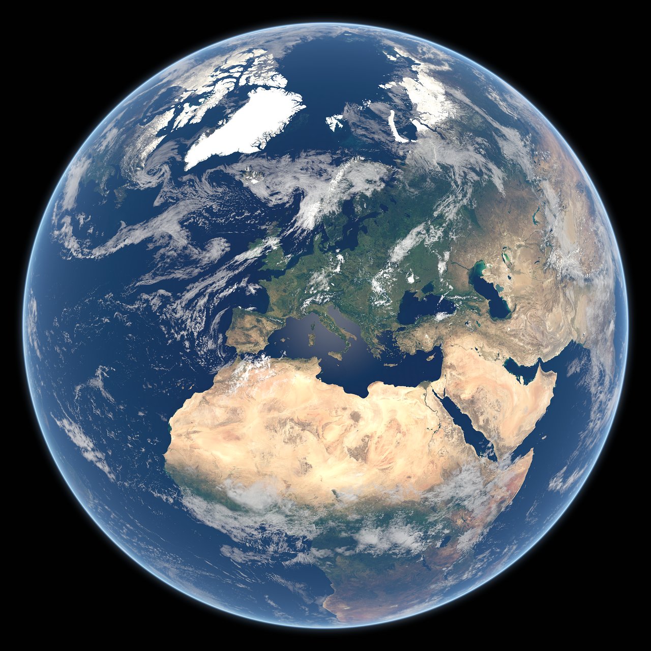 Rappresentazione del pianeta Terra con Europa, Mediterraneo e Italia in primo piano